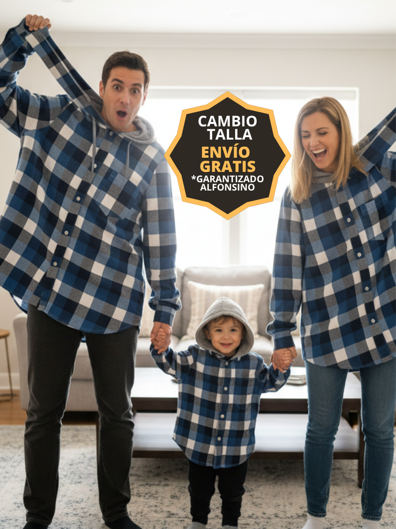 Pack 2 Camisas Franela con capucha Mamá + hijo/a | Azul 100% Algodón