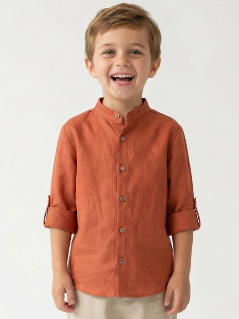 Camisa niño cuello Mao 100% lino