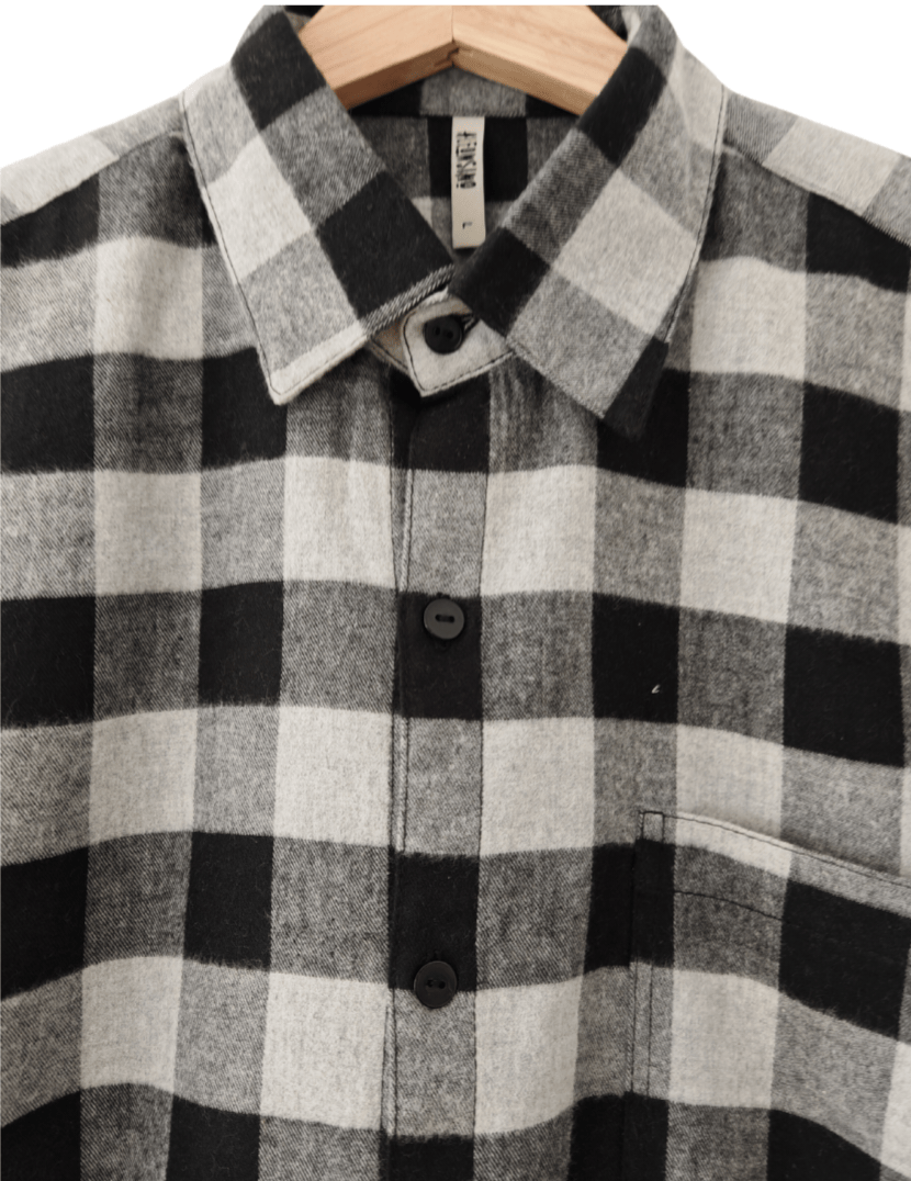 Camisa Franela Hombre Negro/Gris 100% Algodón