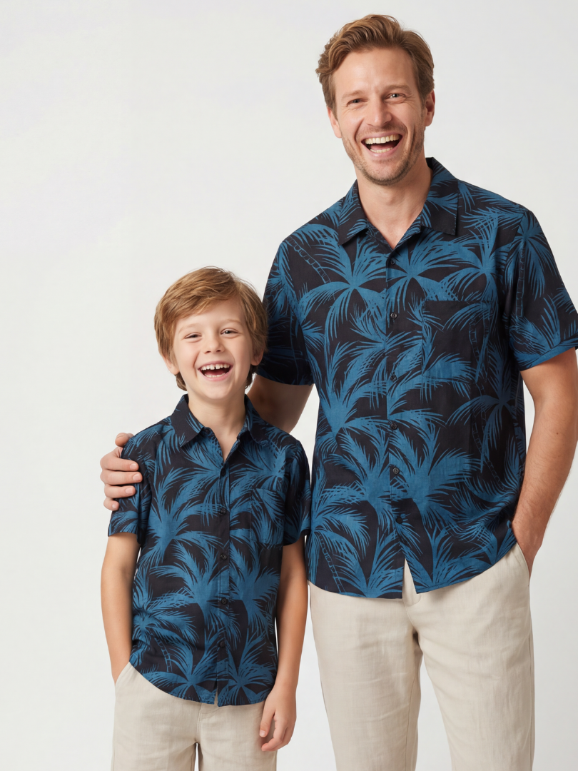 Pack 2 Guayaberas algodón Papá + Hijo/a Palmeras