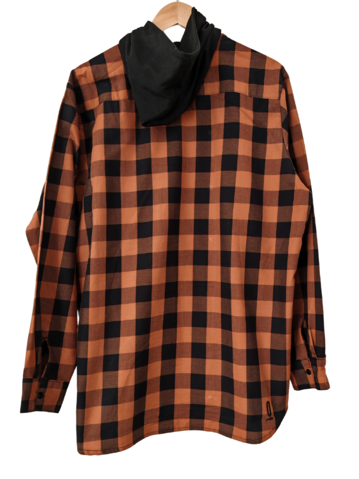 Camisa Hombre Franela Gustavo cuadros café con negro