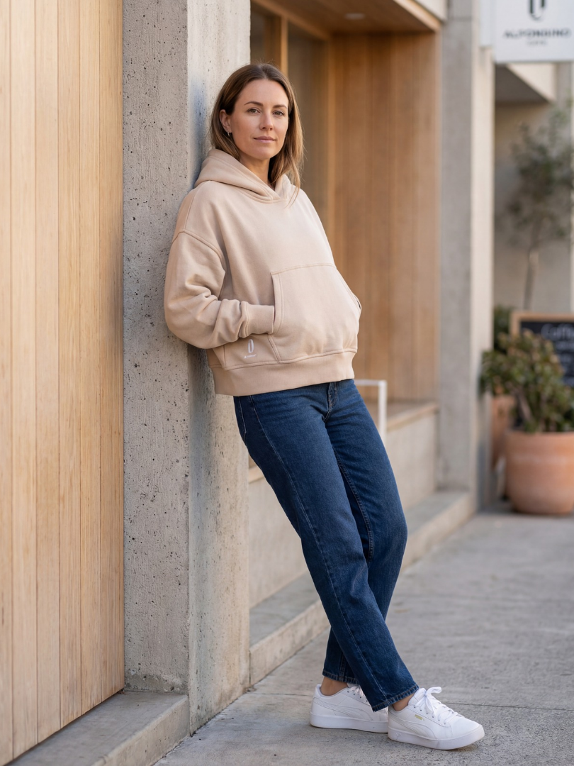 Polerón Mujer Oversize corto Beige