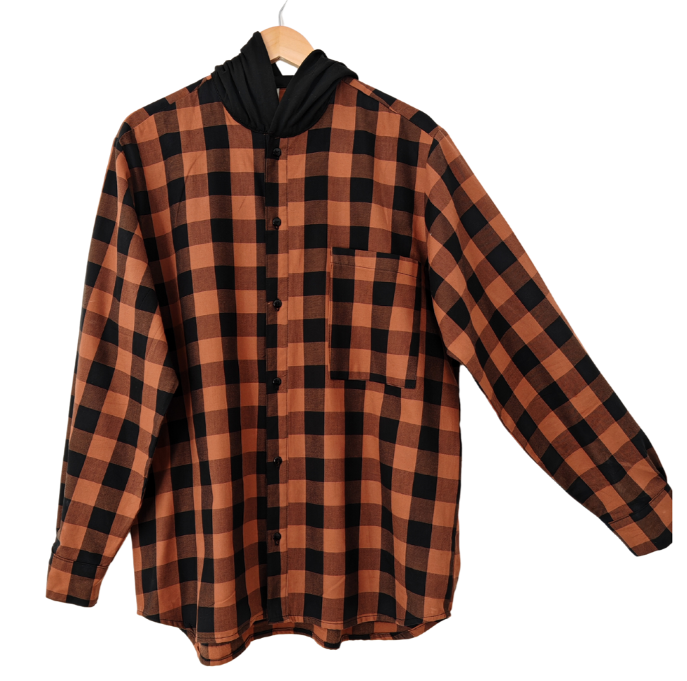Camisa Hombre Franela Gustavo cuadros café con negro
