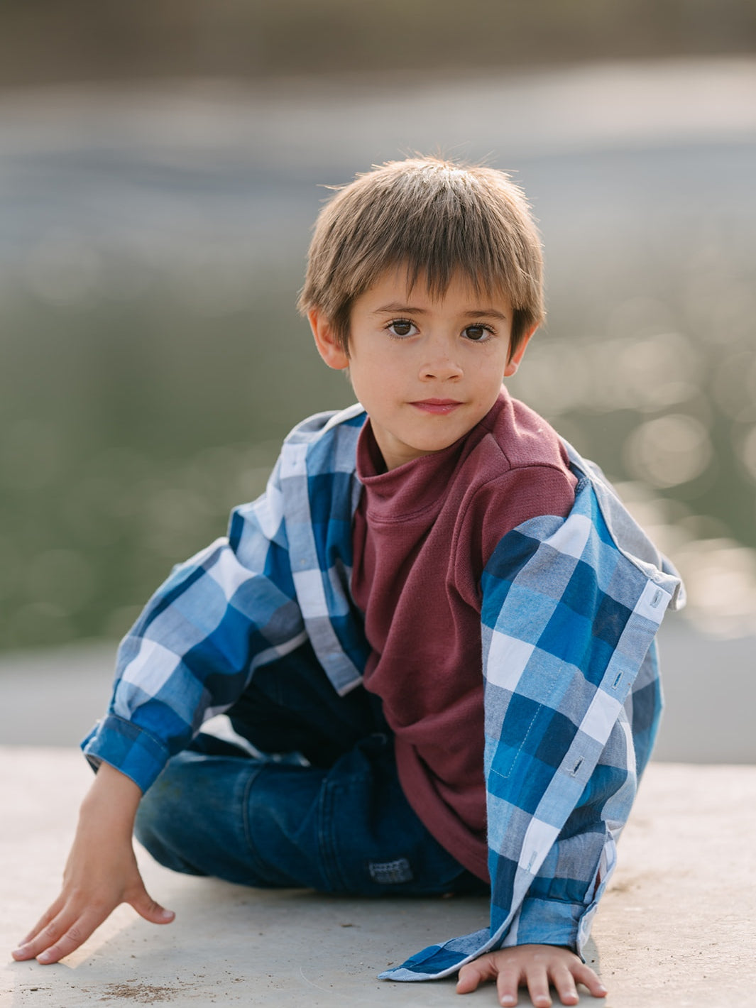 Camisa con capucha niño/a 100% algodón Franela cuadros azul con blanco