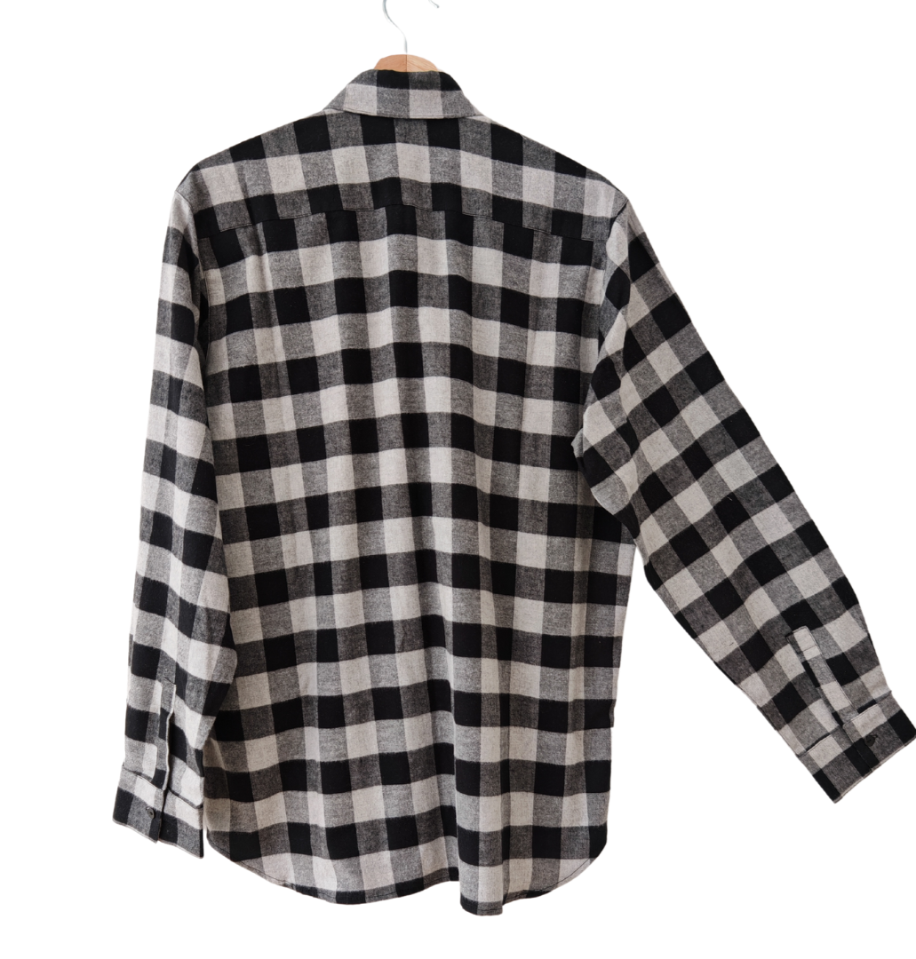 Camisa Franela Hombre | Negro/Gris 100% Algodón