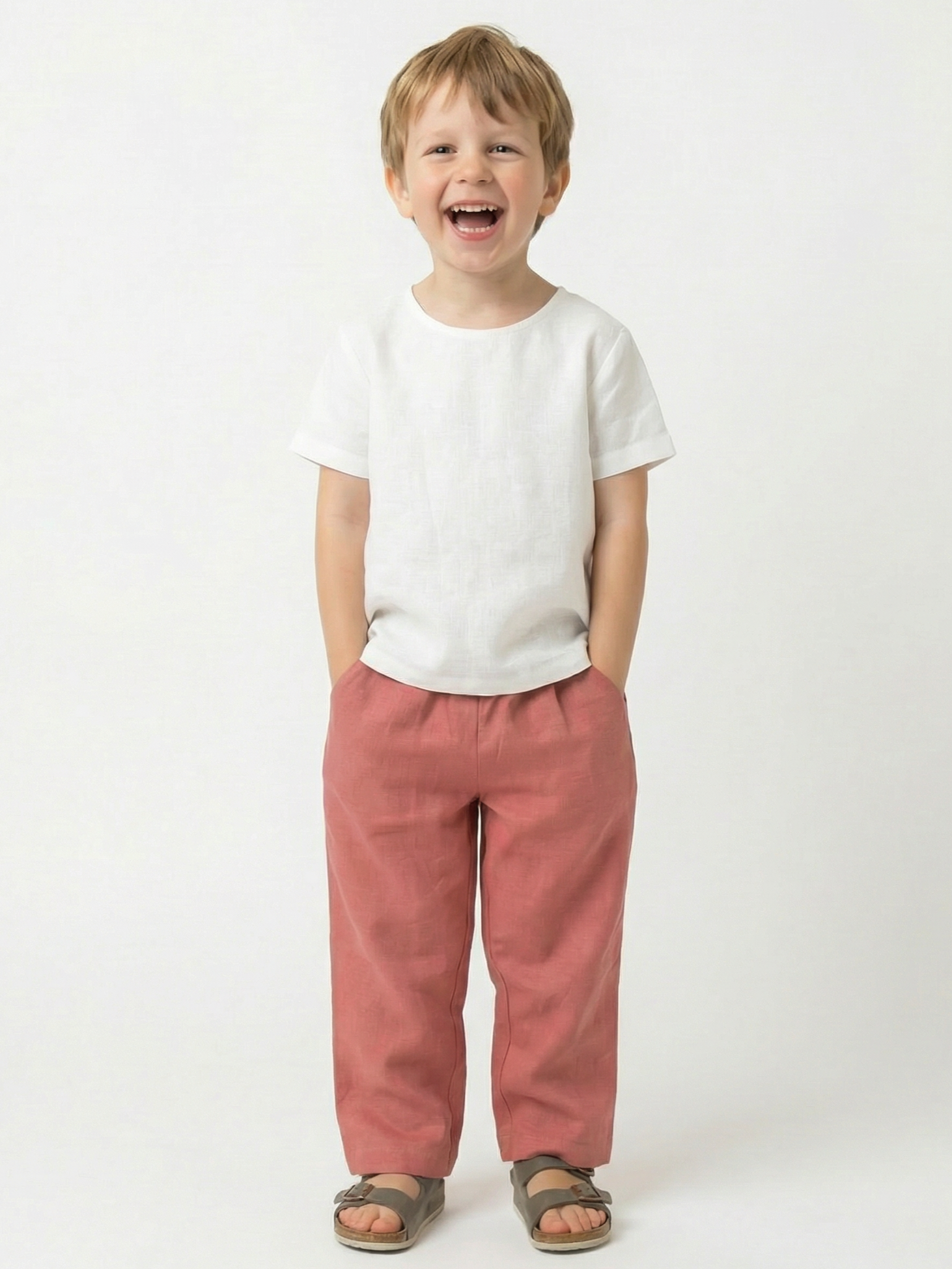 Pantalón niño 100% Lino color Terracota