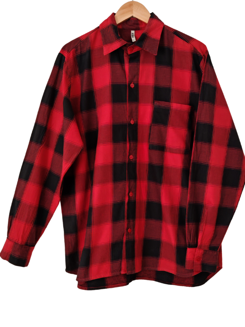 Camisa Hombre Franela Aurelio cuadros rojo con negro