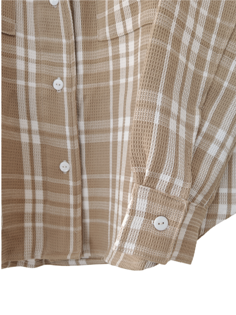 Camisera Mujer Rayas cuadrille Beige/Blanco | 100% Algodón