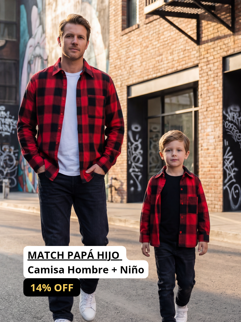 Pack 2 Camisas Aurelio Papá + Hijo cuadros rojo con negro