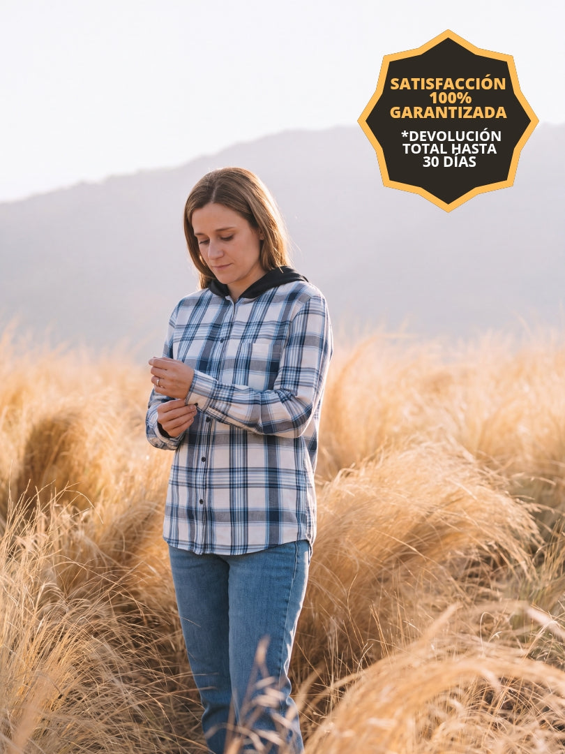 Pack 2 Camisas Franela con capucha Mamá + hijo Azul con blanco 100% Algodón