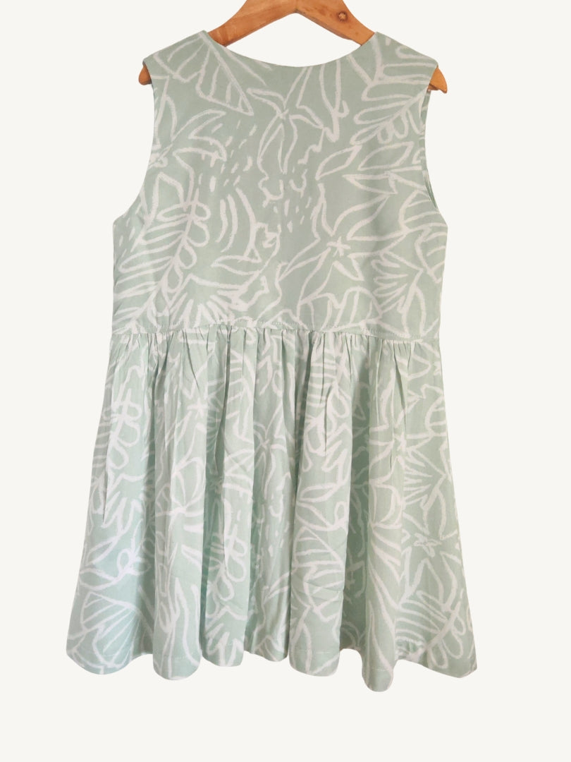 Vestido Niña Hojas Menta/Blanco 100% Viscosa