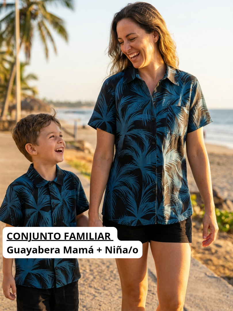 Pack 2 Guayaberas algodón Mamá + Hijo/a Palmeras