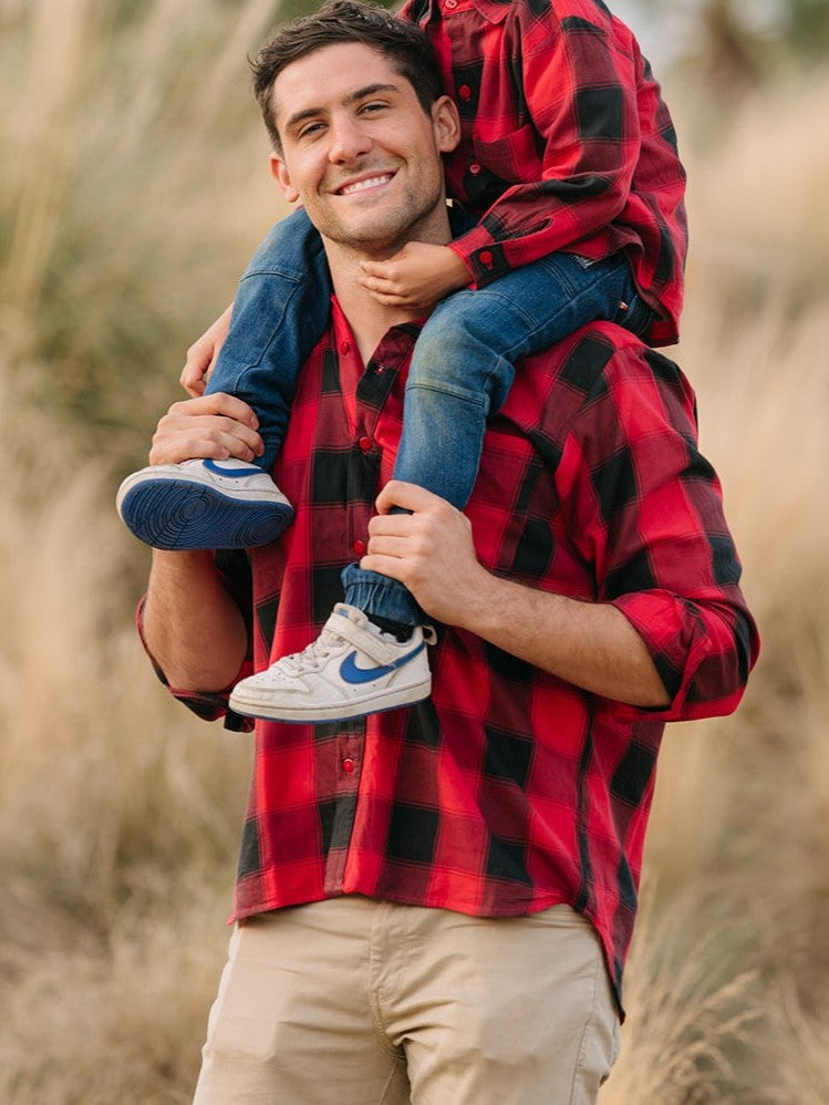 Camisa Hombre Franela Aurelio cuadros rojo con negro