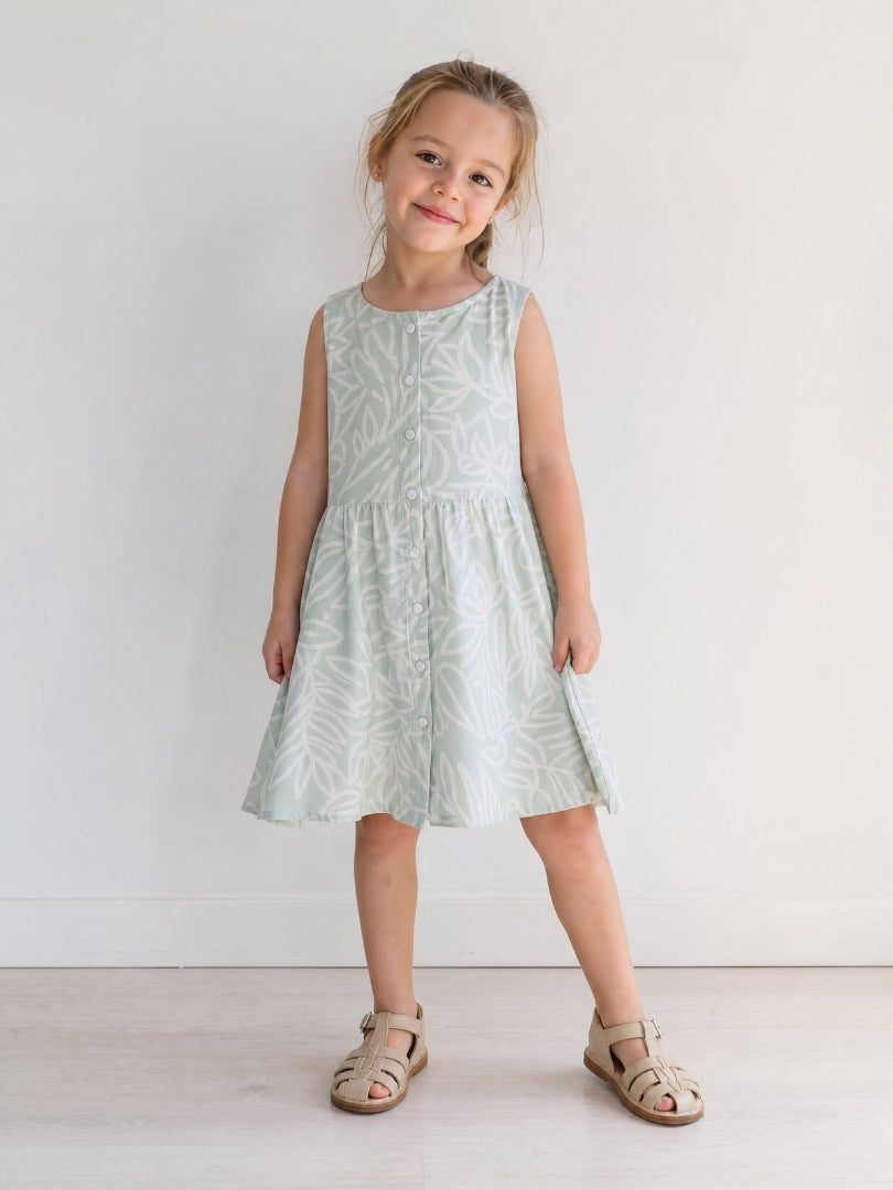 Vestido Niña Hojas Menta/Blanco 100% Viscosa