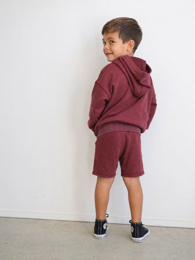 Conjunto Polerón con Capucha + Short Niño color Burdeo Algodón