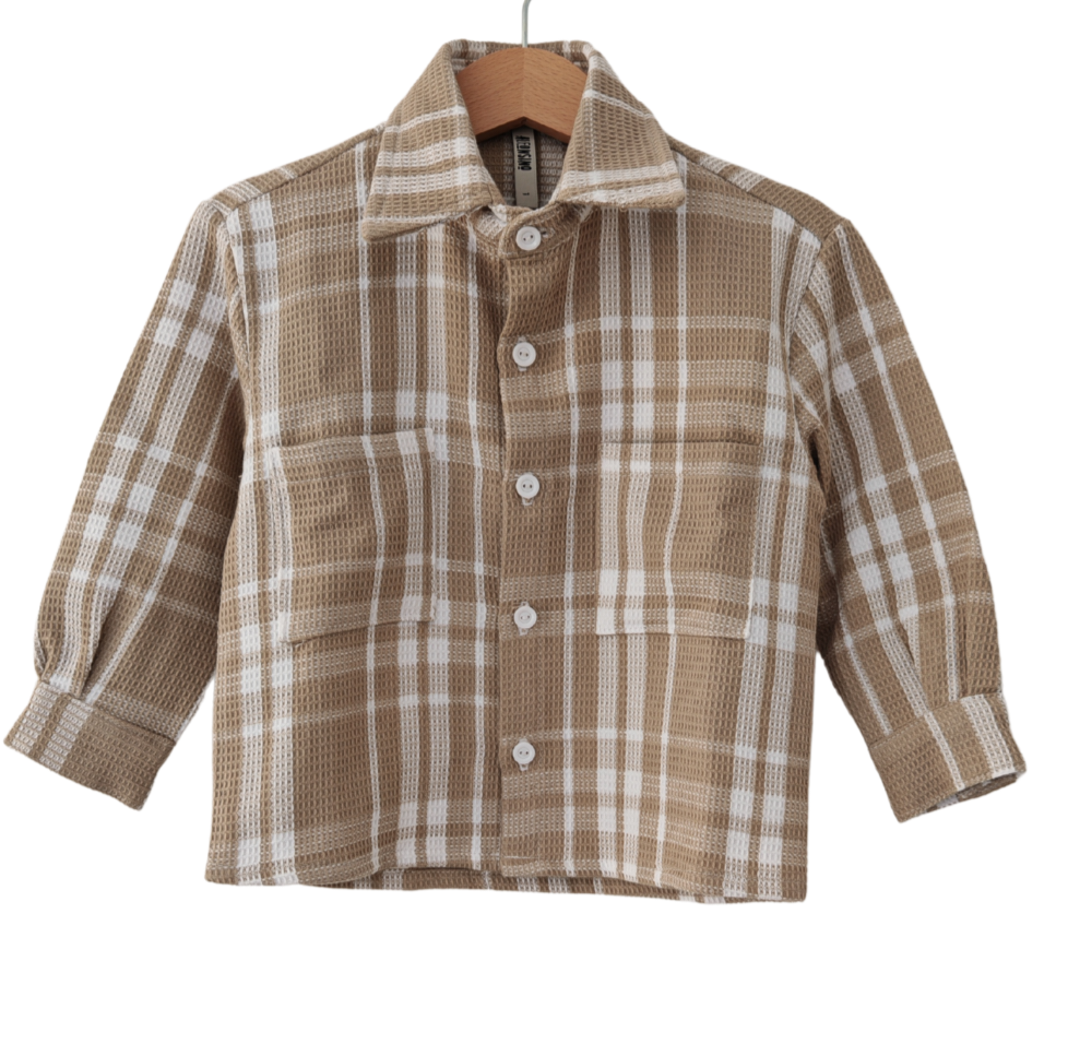 Camisera Infantil Unisex cuadrille beige/blanco | 100% Algodón