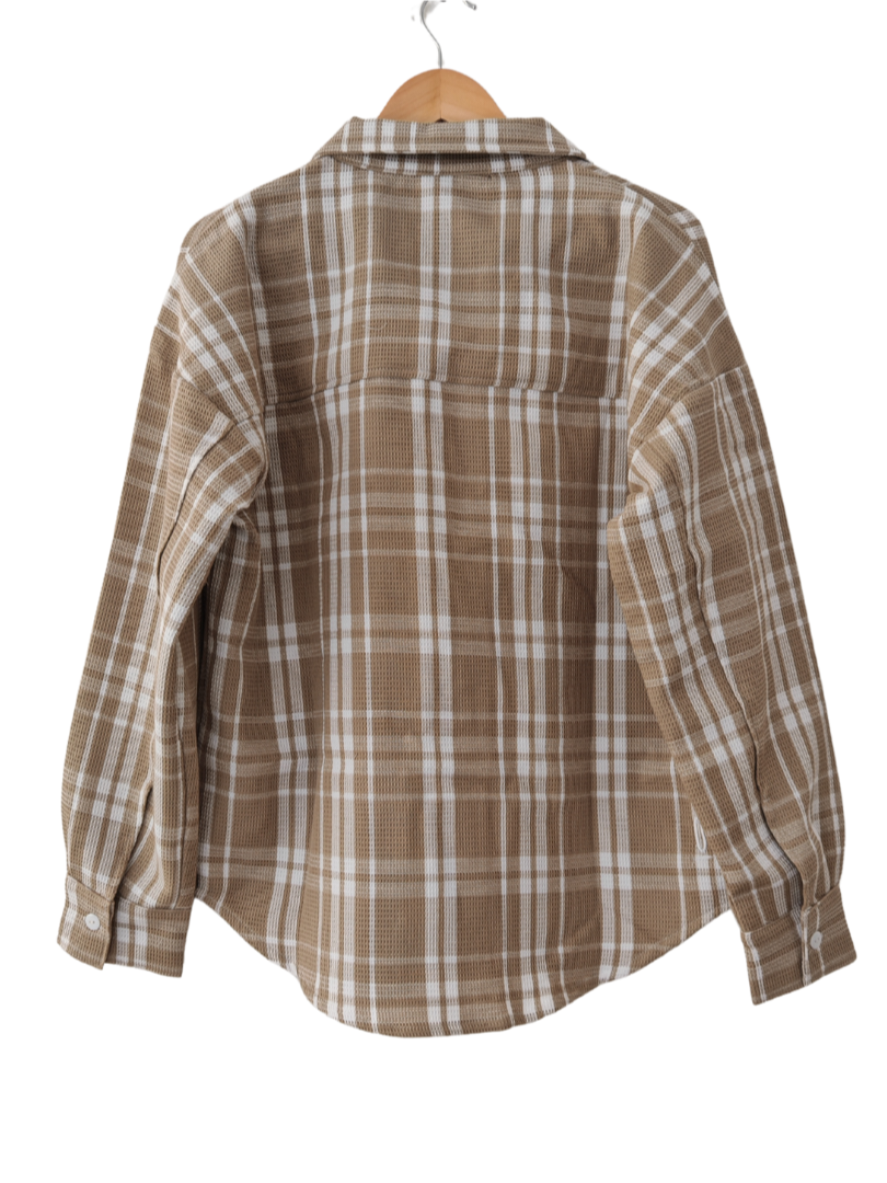 Camisera Mujer Rayas cuadrille Beige/Blanco | 100% Algodón