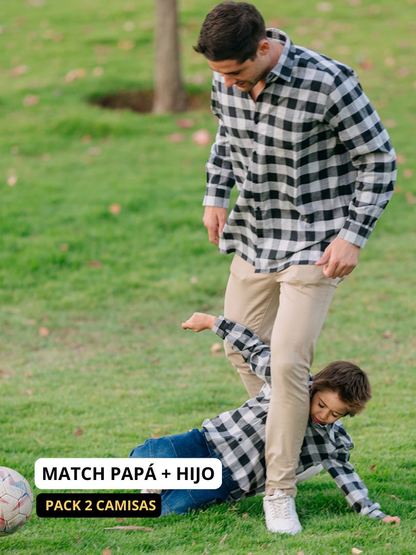 Pack 2 Camisas Franela Papá + hijo | Negro/Gris 100% Algodón