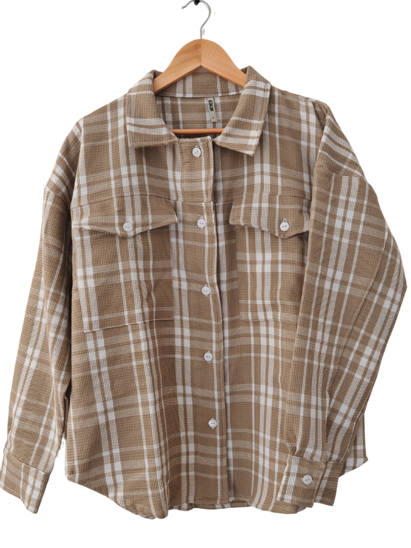 Camisera Mujer Rayas cuadrille Beige/Blanco | 100% Algodón