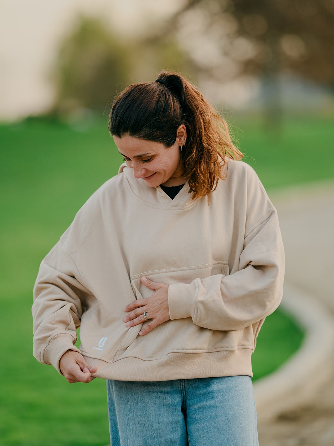 Polerón Mujer Oversize corto Beige