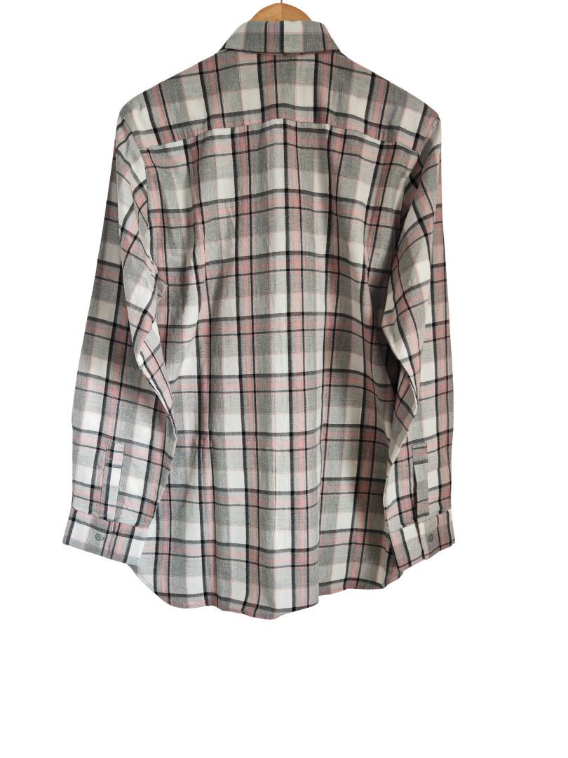 Camisa Franela Hombre | Gris/Rosado 100% Algodón