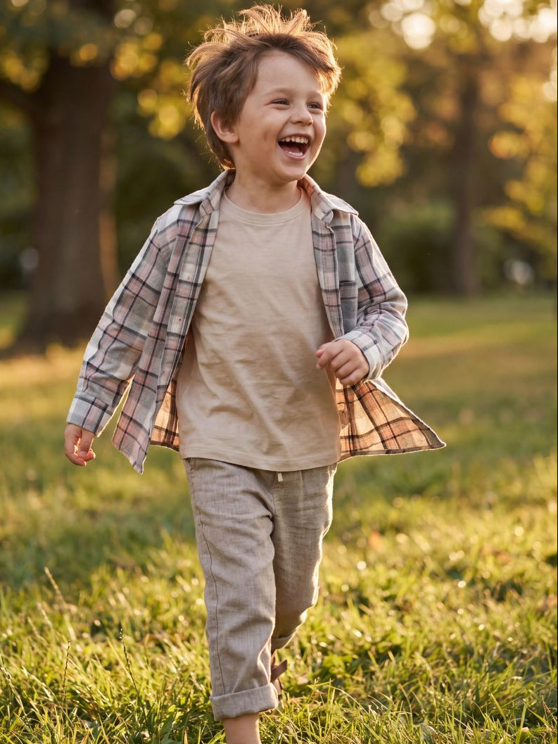 Camisa Franela Infantil Gris/Rosado 100% Algodón