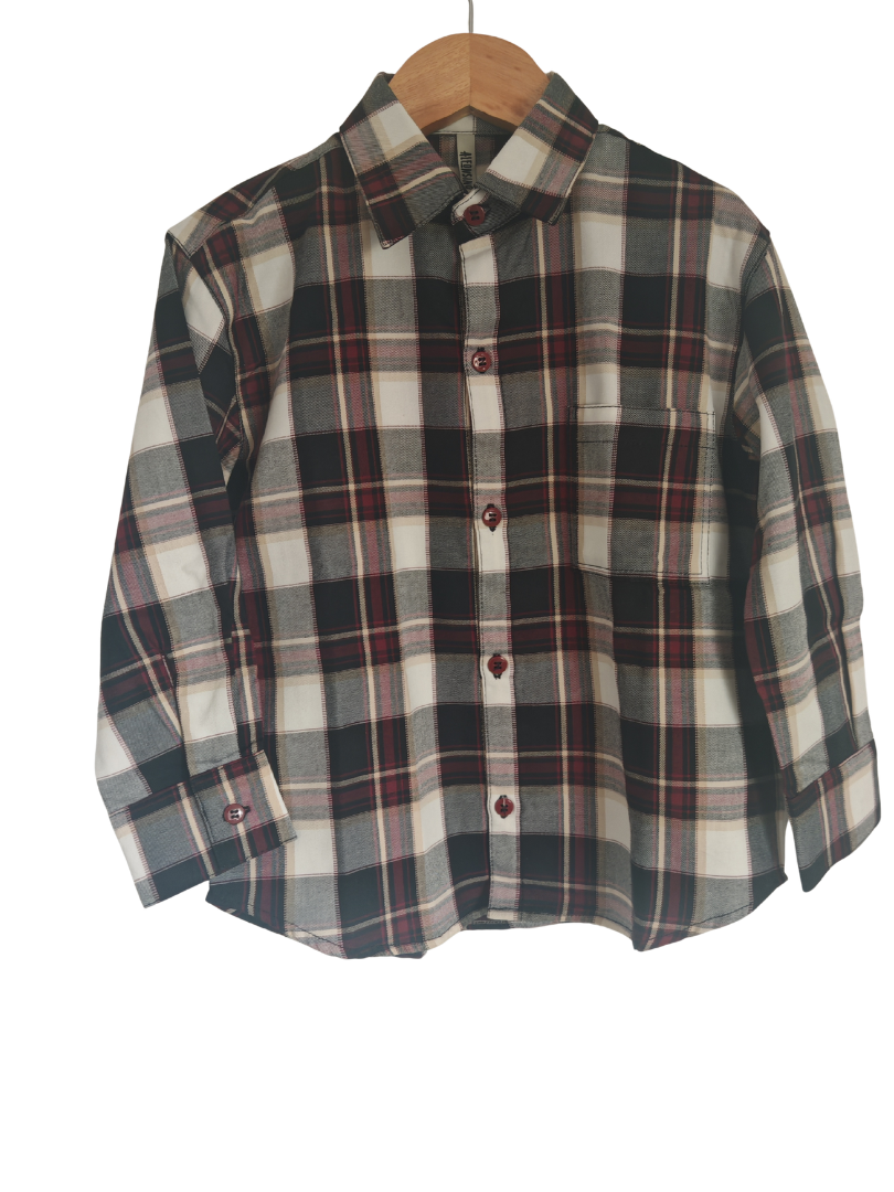 Camisa Franela Infantil | Burdeo/Beige 100% Algodón