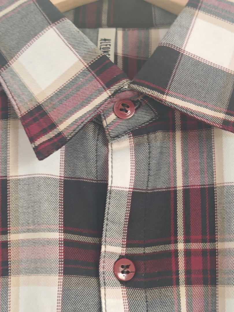 Camisa Franela Infantil | Burdeo/Beige 100% Algodón