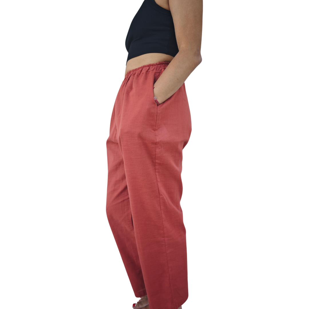 Pantalón Mujer Lino Terracota