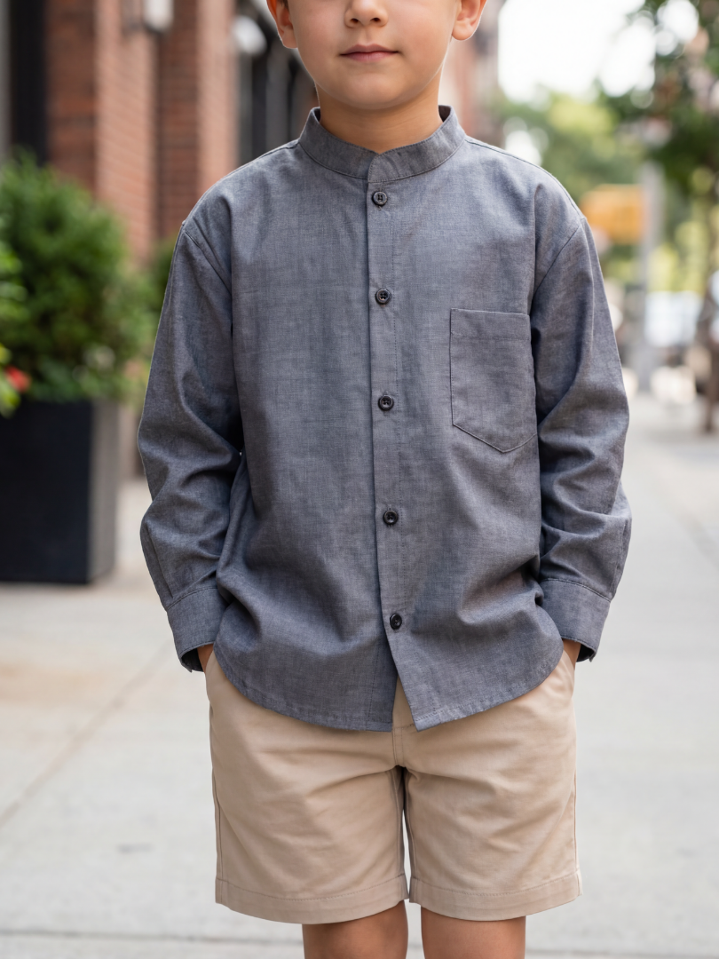 Camisa niño 100% Algodón cuello Mao