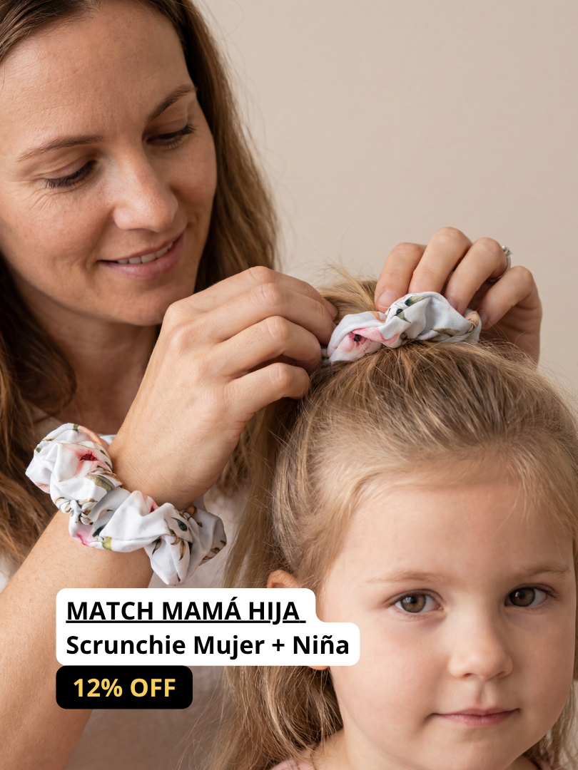 Pack 2 Scrunchie Floral celeste Mamá-Hija 100% Viscosa