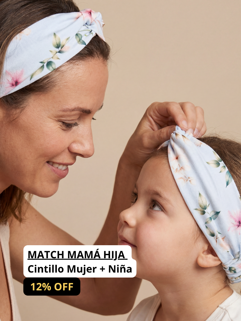 Pack 2 Cintillos Floral celeste Mamá-Hija 100% Viscosa