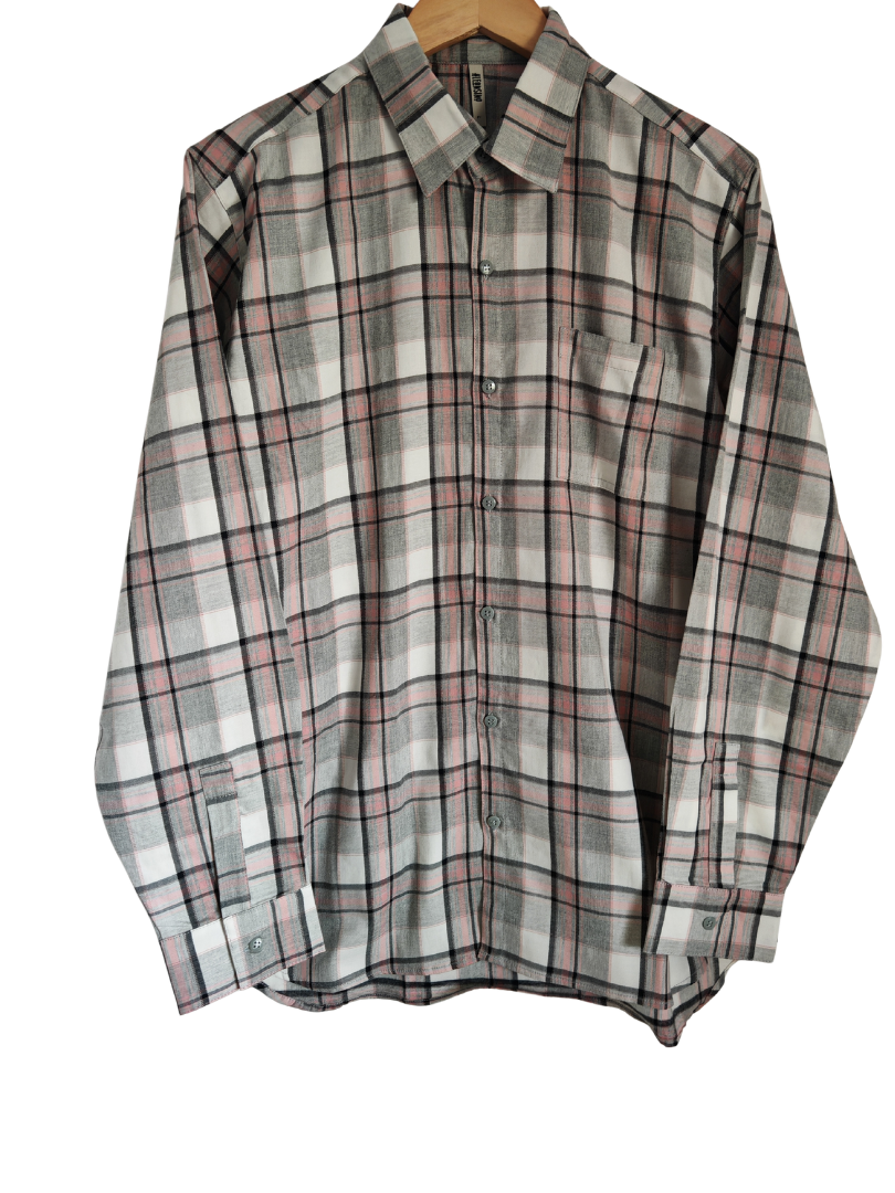 Camisa Franela Hombre | Gris/Rosado 100% Algodón