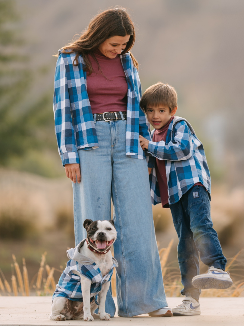 Pack 2 Camisas Franela con capucha Mamá + hijo/a | Azul 100% Algodón