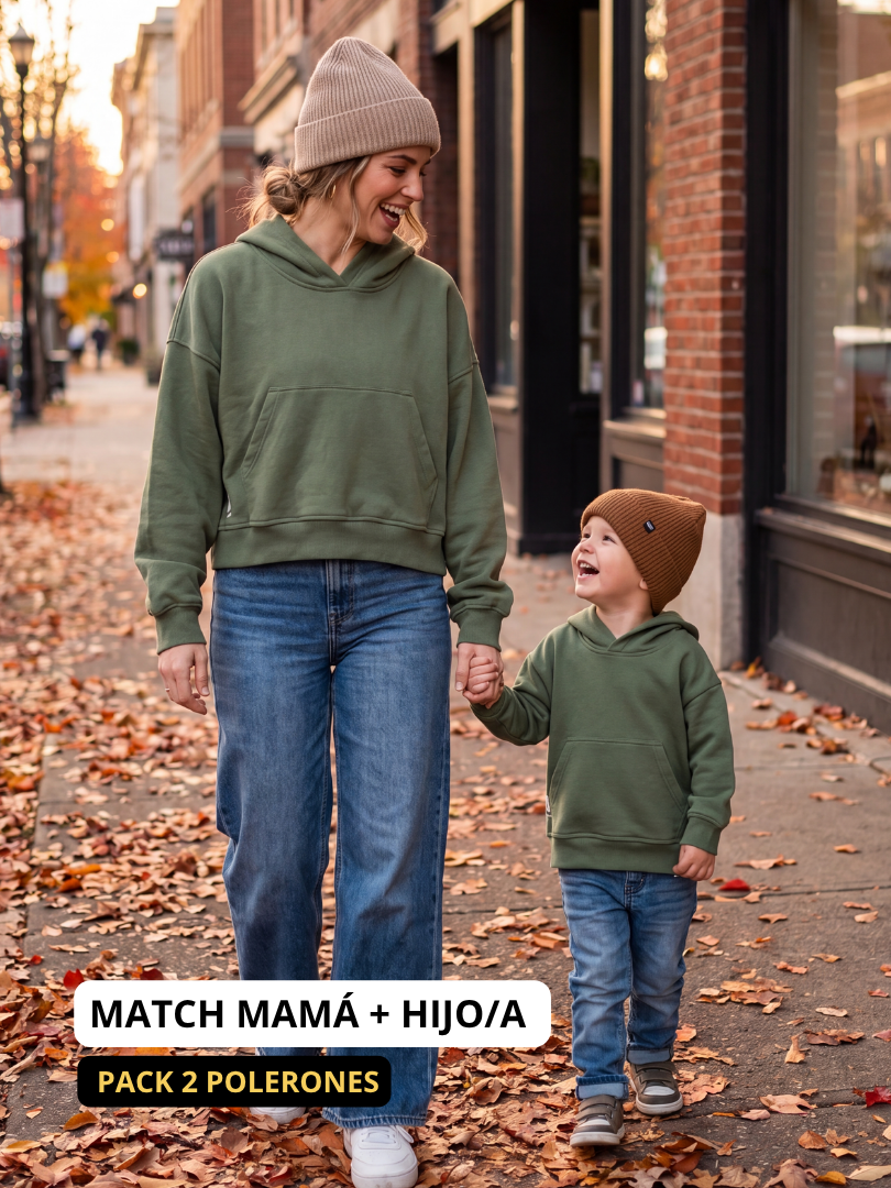 Pack 2 Polerones Oversize Verde Mamá + Hijo/a