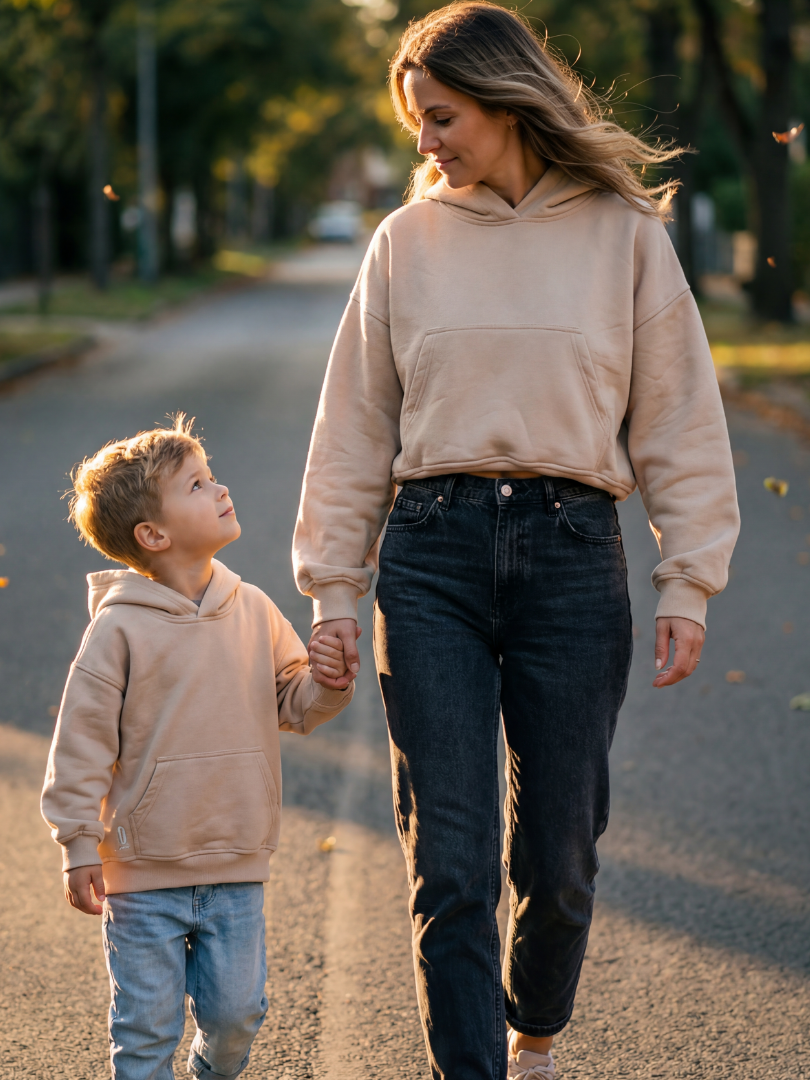 Pack 2 Polerones Oversize Beige Mamá + Hijo/a