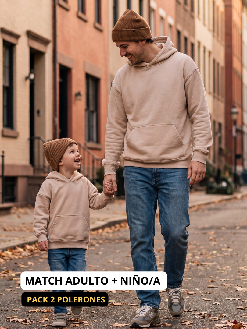 Pack 2 Polerones Unisex Oversize Beige Adulto + Hijo/a