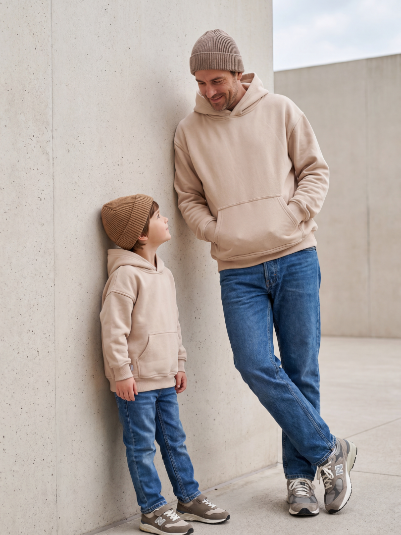 Pack 2 Polerones Unisex Oversize Beige Adulto + Hijo/a