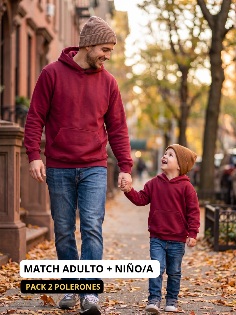 Pack 2 Polerones Unisex Oversize Burdeo Adulto + niño/a