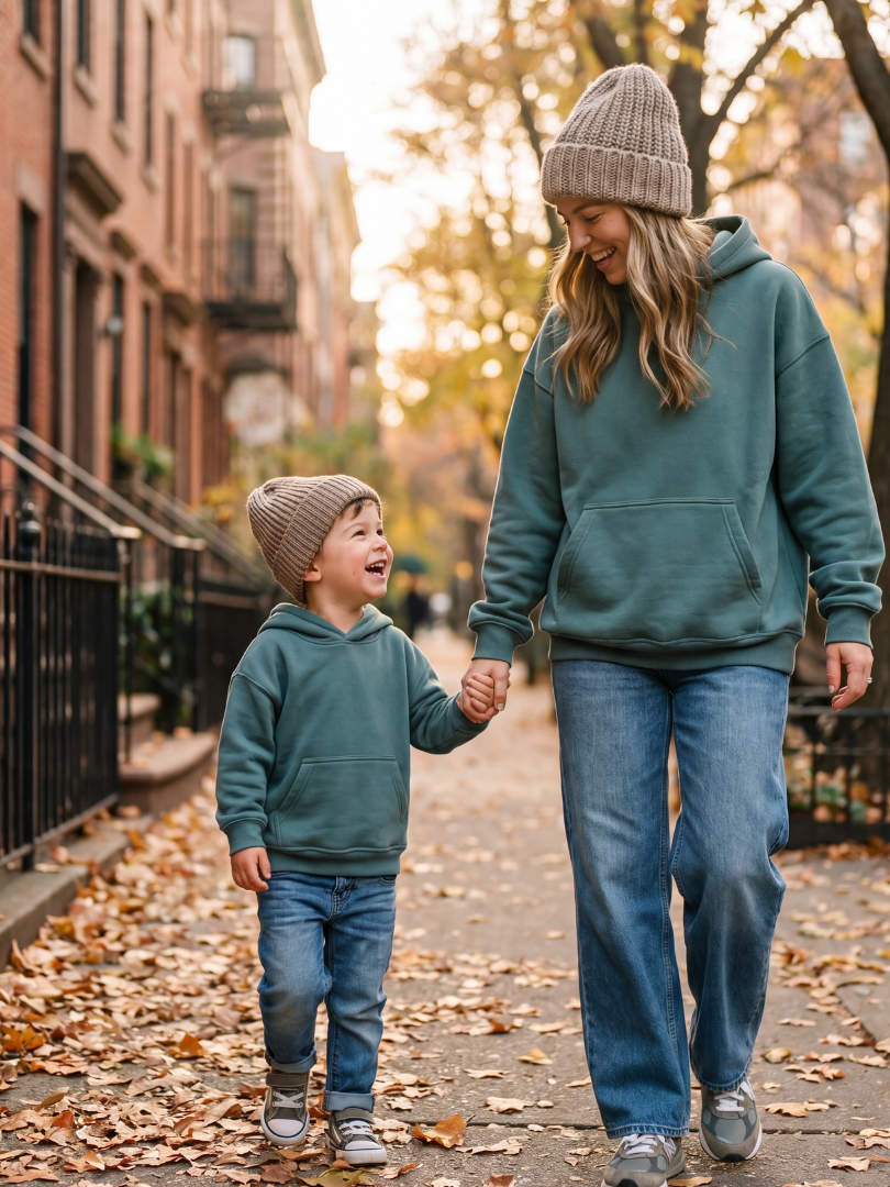 Pack 2 Polerones Unisex Oversize Gris Adulto + niño/a