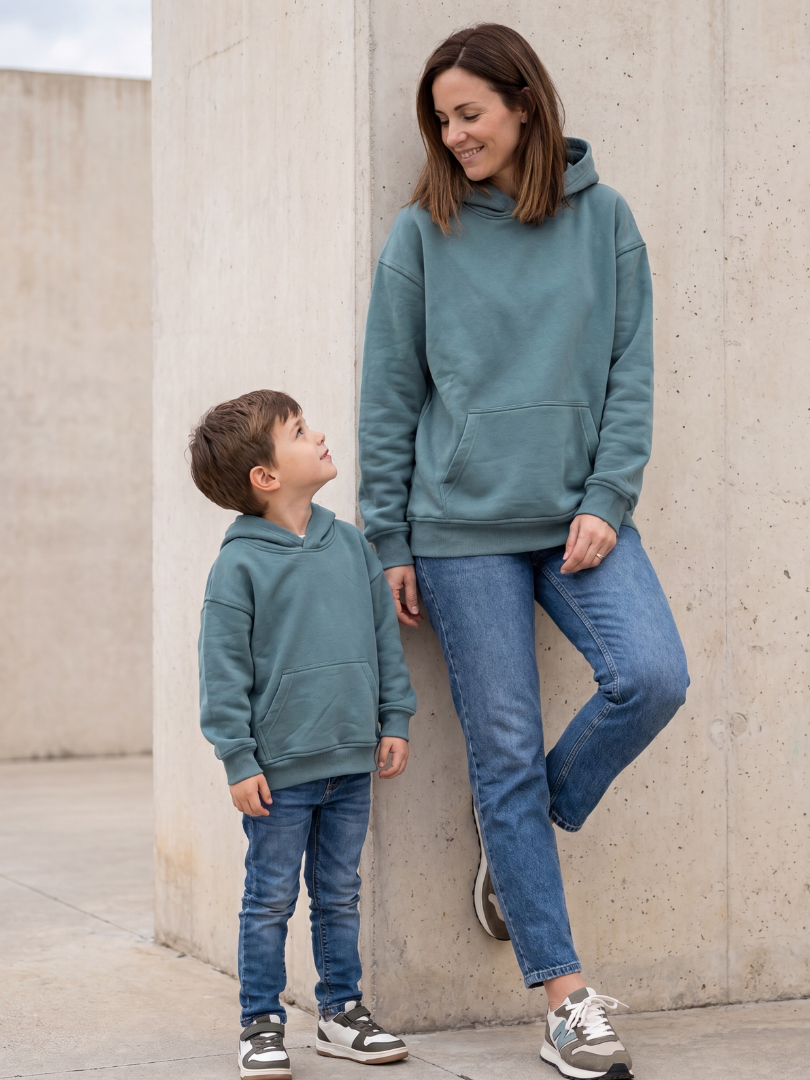 Pack 2 Polerones Unisex Oversize Gris Adulto + niño/a