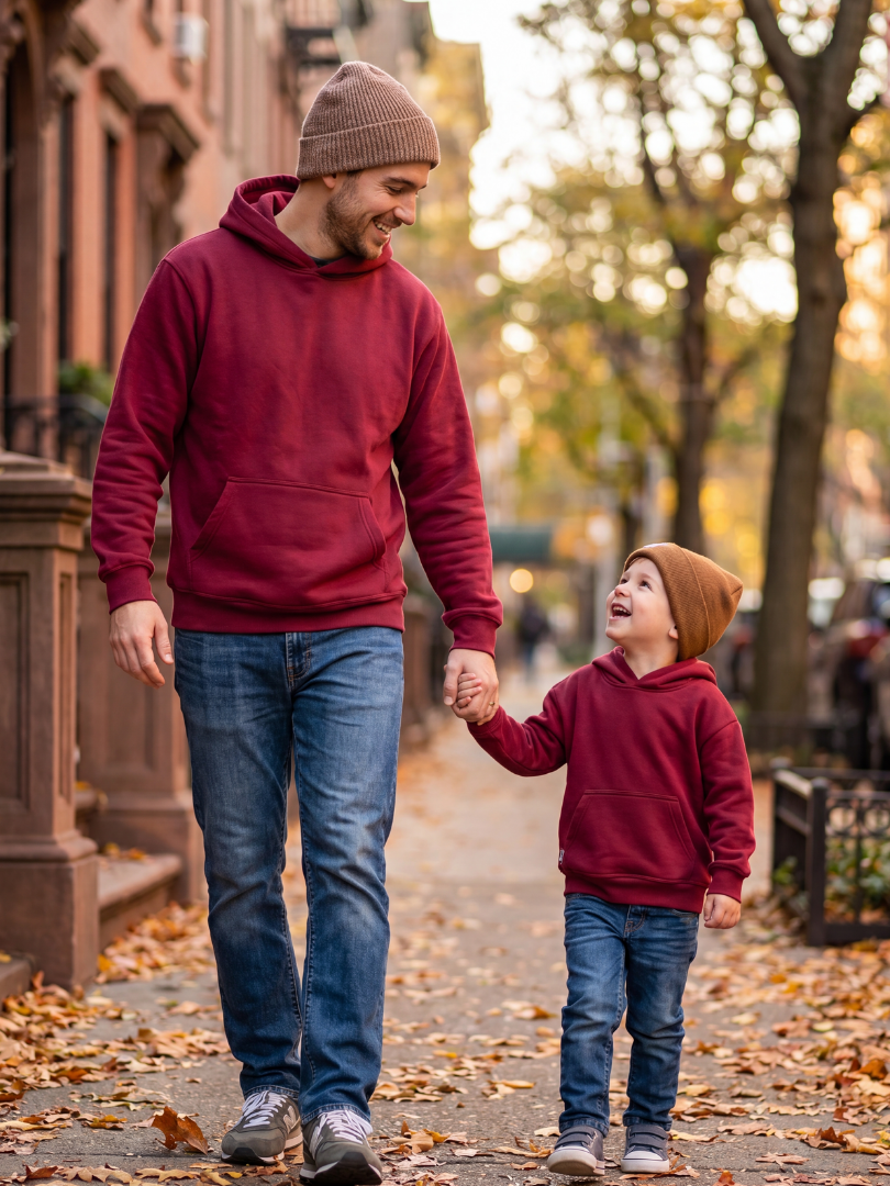 Pack 2 Polerones Unisex Oversize Burdeo Adulto + niño/a
