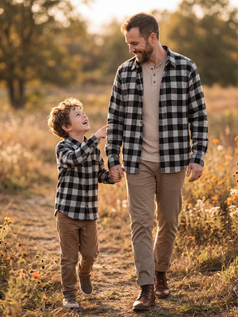 Pack 2 Camisas Franela Papá + hijo | Negro/Gris 100% Algodón