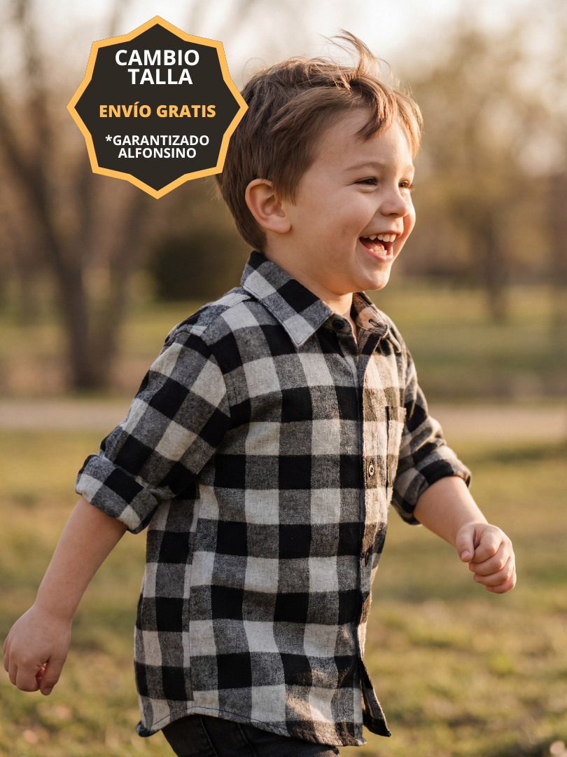 Pack 2 Camisas Franela Papá + hijo | Negro/Gris 100% Algodón