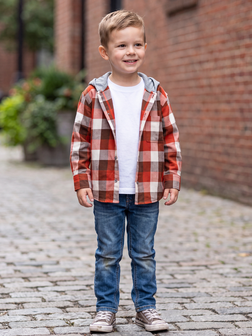 Camisa Franela infantil con capucha | Terracota 100% Algodón