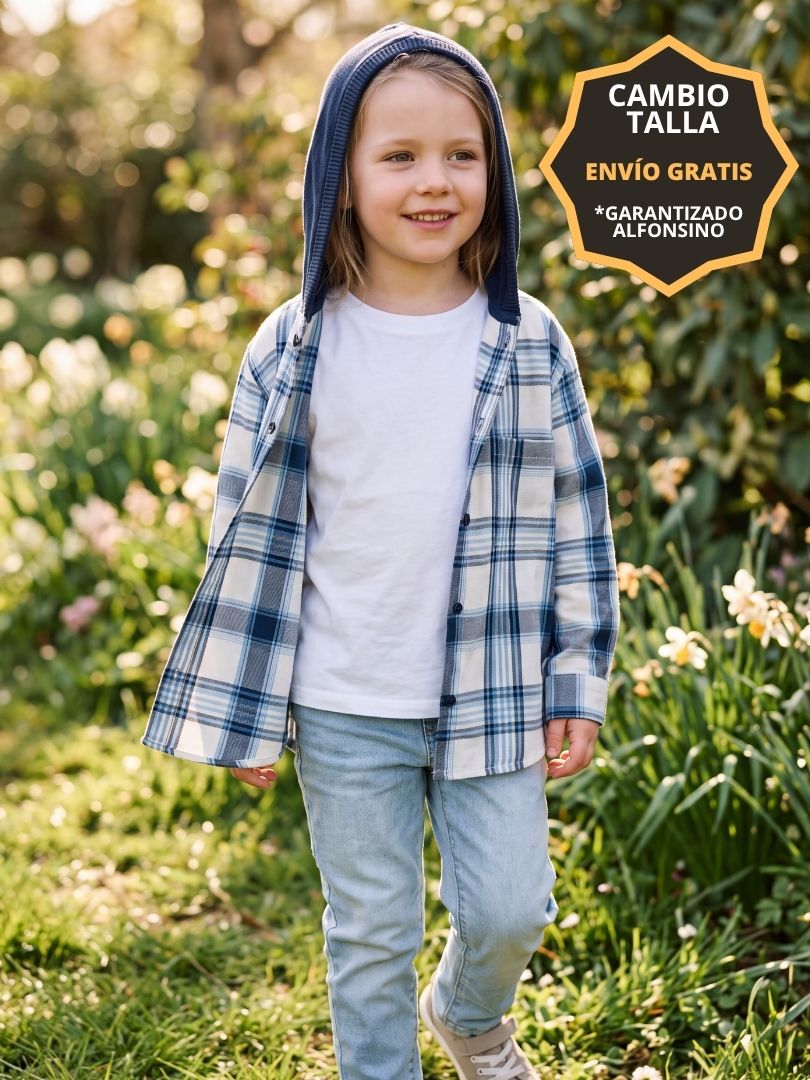 Pack 3 Camisas Franela Papá + Mamá + hijo Azul/blanco 100% Algodón