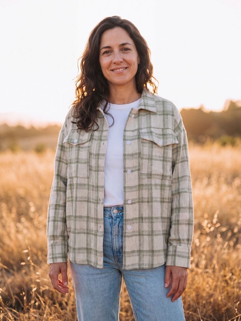 Camisera Oversize Mujer Verde/Blanco 100% Algodón
