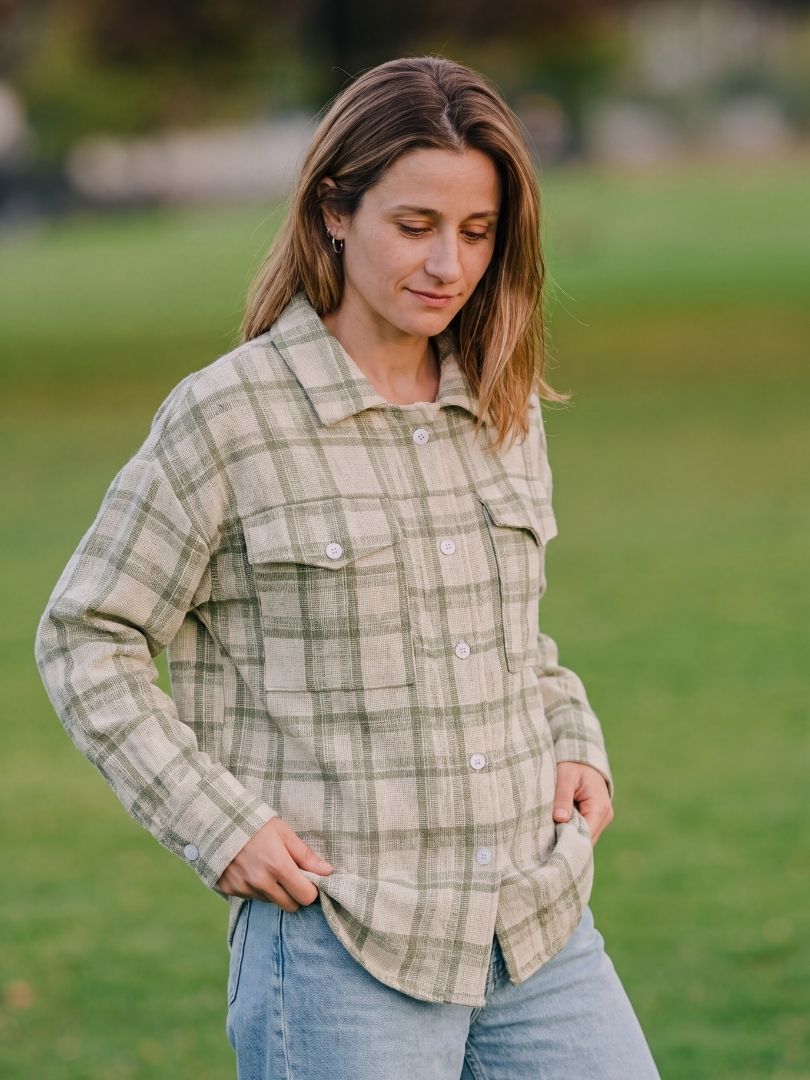 Camisera Oversize Mujer Verde/Blanco 100% Algodón