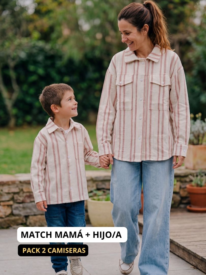 Pack 2 Camiseras Mamá + hijo Rayas 100% Algodón rosado
