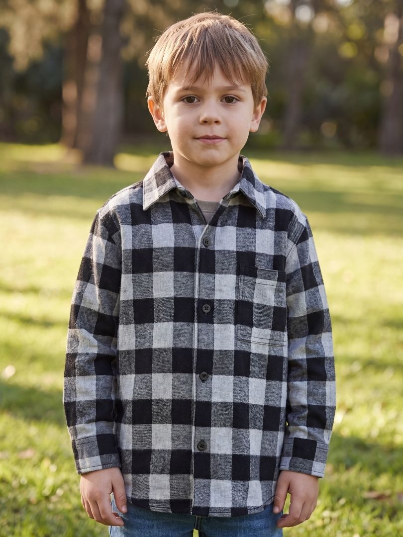 Camisa Franela Niño Negro/Gris 100% Algodón